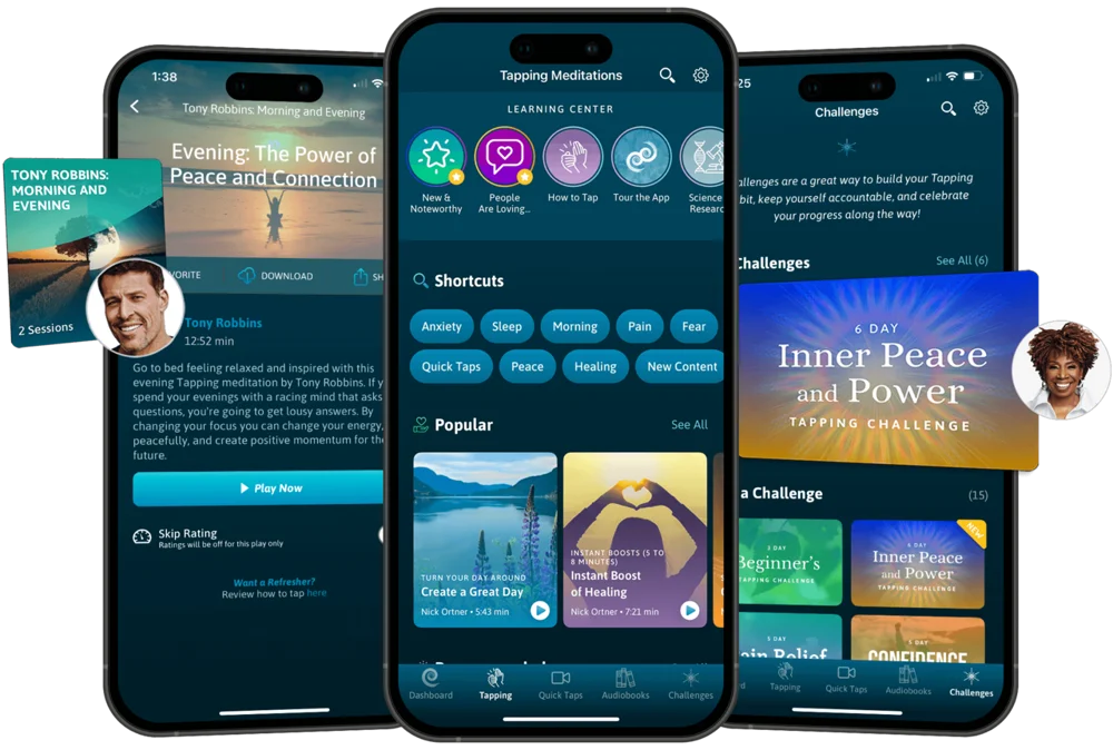 The Tapping Solution App on iPhone showing the Tapping Meditations screen