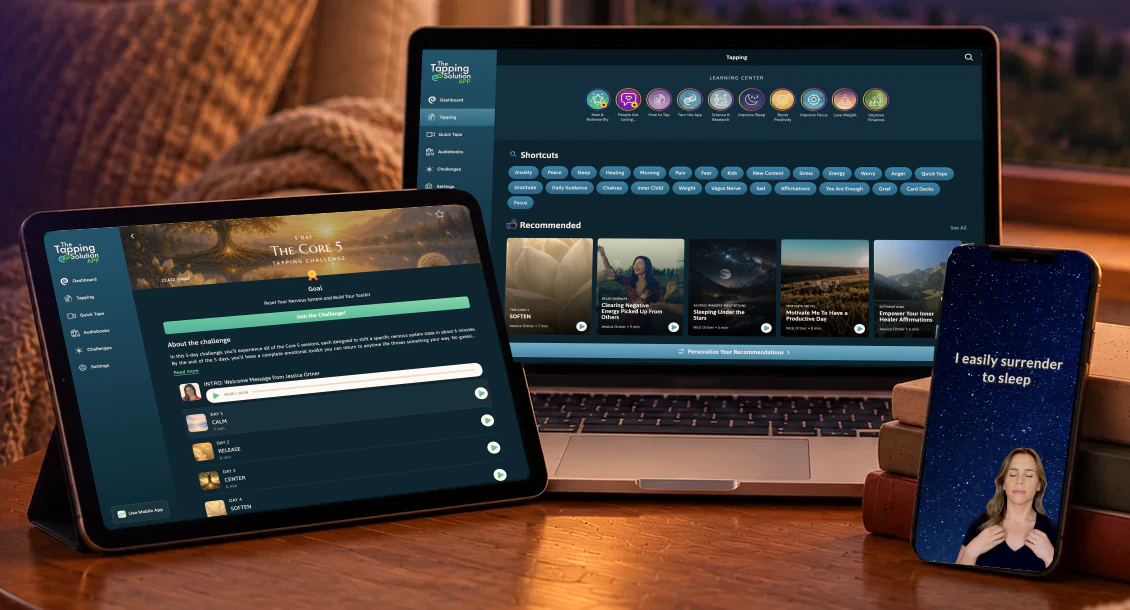 The Tapping Solution app on a laptop, tablet and phone